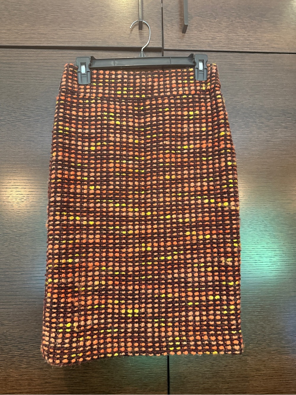 Beth Bowley Vintage Black Tweed Pencil Skirt with Orange and Yellow accents